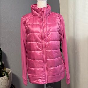 Avia Women’s Pink Hybrid Puffer Jacket - Size Large - Full Zip Mock Neck